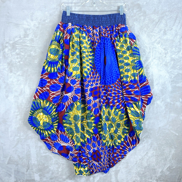 Ankara Dresses & Skirts - African Print High Low Skirt Ankara Botanical Smocked Waist Pockets Large